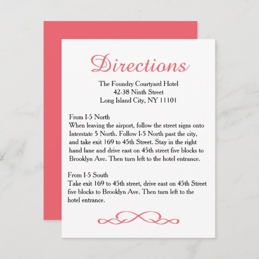 愛と平和ピンクのフローラ結婚の指示カード エンクロージャーカード (正面/裏面)