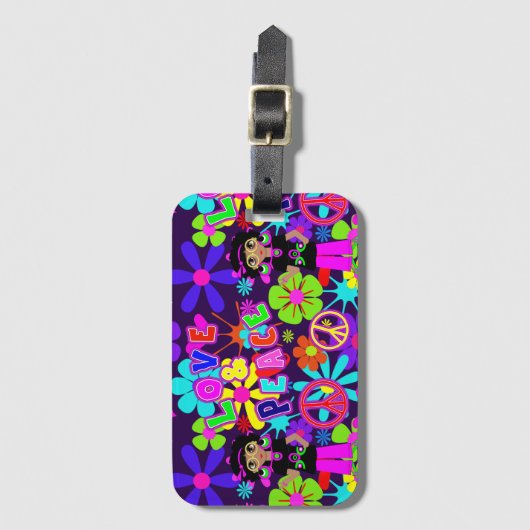 愛と平和60のヒッピー花パワーGroovy ラゲッジタグ (正面縦)