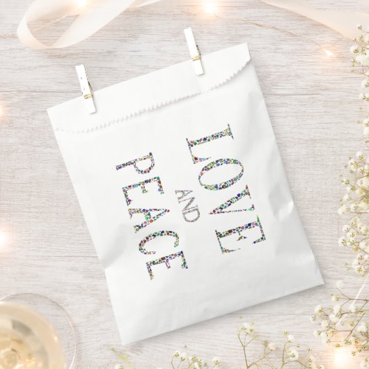 愛と平和 – ジェムストーンレタリングデザイン フェイバーバッグ (クリップ留めされた状態)