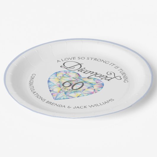 愛と強いダイヤモンド記念日パーティープレート ペーパープレート (アングル)