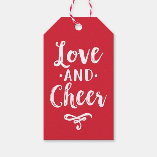 愛と応援レッドブラッシュドスクリプトホリデー ギフトタグ (正面)