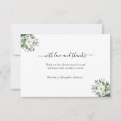愛と愛の白いフローラ感謝していの結婚緑 サンキューカード (正面)