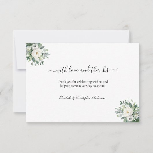 愛と愛の白いフローラ感謝していの結婚緑 サンキューカード (正面)