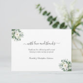 愛と愛の白いフローラ感謝していの結婚緑 サンキューカード (スタンド正面)