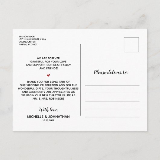 愛と感謝していあなた-結婚の写真感謝していは、葉書 案内ポストカード (裏面)