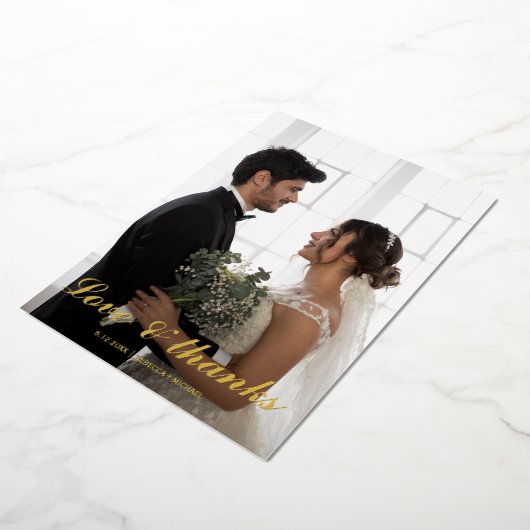 愛と感謝していのフォイルのサンキューカード。 箔シーズンカード (回転した状態)