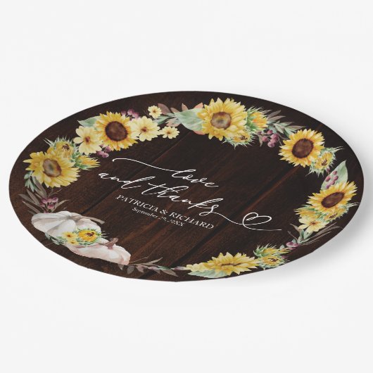 愛と感謝していひまわりカボチャ結婚の ペーパープレート (アングル)