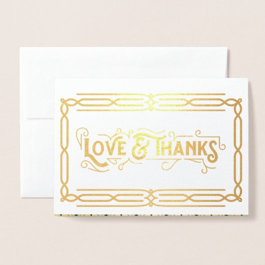愛と感謝していアールデコの結婚金ゴールドグリーンフォト 箔カード (封筒付き正面)