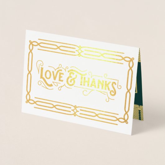 愛と感謝していアールデコの結婚金ゴールドグリーンフォト 箔カード (正面)
