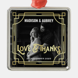 愛と感謝していアールデコの結婚金ゴールド写真の追加 メタルオーナメント