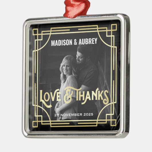 愛と感謝していアールデコの結婚金ゴールド写真の追加 メタルオーナメント (左)
