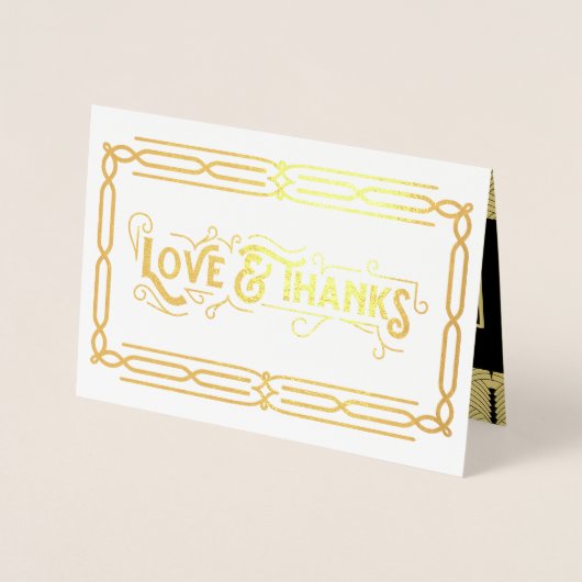 愛と感謝していアールデコの結婚金ゴールド黒い写真 箔カード (正面)