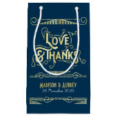 愛と感謝していアールデコの結婚金ゴールド・ブルー スモールペーパーバッグ (正面)