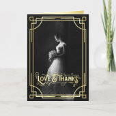 愛と感謝していアールデコ金ゴールド黒写真ありがとう サンキューカード (正面)