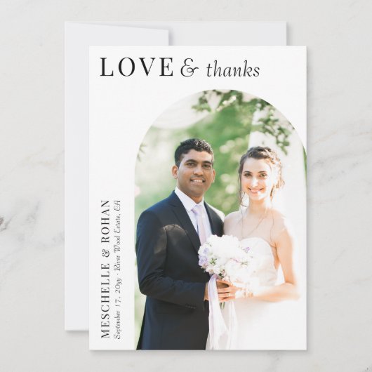 愛と感謝していエレガントArchの結婚写真 サンキューカード (正面)