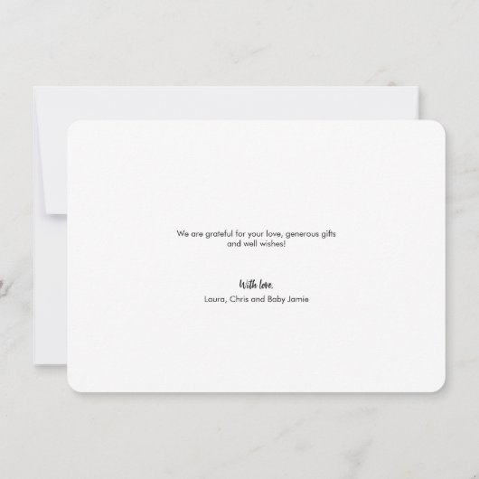 愛と感謝していカスタム写真コラージュ赤ちゃんシャワー サンキューカード (裏面)