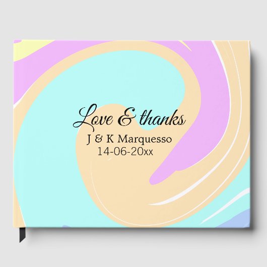 愛と感謝していカラフル大理石結婚の名前 ゲストブック (正面)
