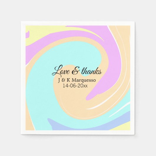 愛と感謝していカラフル大理石結婚の名前 スタンダードカクテルナプキン (正面)