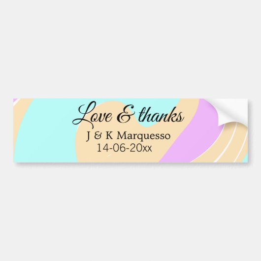 愛と感謝していカラフル大理石結婚の名前 バンパーステッカー (正面)