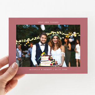 愛と感謝していシンプルの写真結婚ピンク サンキューカード