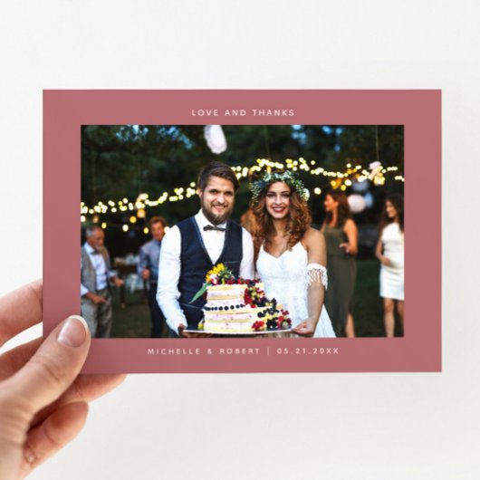 愛と感謝していシンプルの写真結婚ピンク サンキューカード