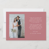 愛と感謝していシンプルの写真結婚ピンク サンキューカード (裏面)