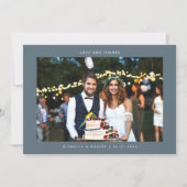 愛と感謝していシンプルの写真結婚石板ブルー サンキューカード (正面)