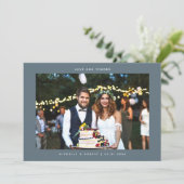 愛と感謝していシンプルの写真結婚石板ブルー サンキューカード (スタンド正面)
