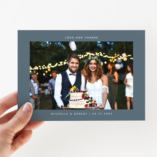 愛と感謝していシンプルの写真結婚石板ブルー サンキューカード