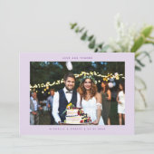 愛と感謝していシンプルの写真結婚薄紫 サンキューカード (スタンド正面)