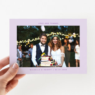 愛と感謝していシンプルの写真結婚薄紫 サンキューカード