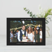 愛と感謝していシンプルの結婚フォトブラック サンキューカード (スタンド正面)