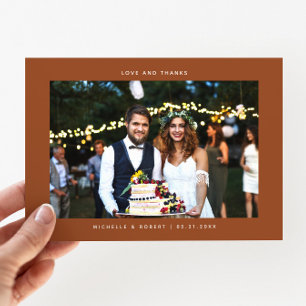 愛と感謝していシンプルの結婚写真テラコッタ サンキューカード