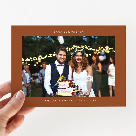 愛と感謝していシンプルの結婚写真テラコッタ サンキューカード