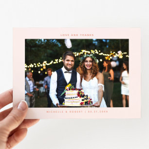 愛と感謝していシンプルの結婚写真ピーチ サンキューカード