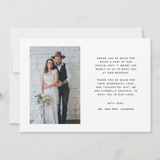 愛と感謝していシンプルの結婚写真 サンキューカード (裏面)