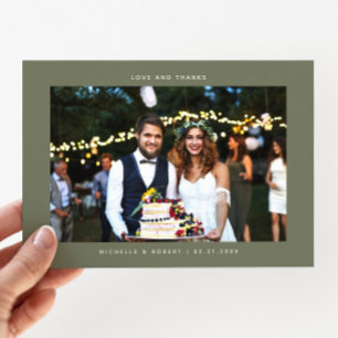 愛と感謝していシンプルの結婚写真Sage Green サンキューカード
