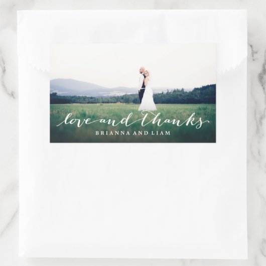 愛と感謝していシンプルScriptフルブリードフォト 長方形シール (バッグ)