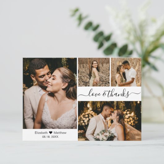 愛と感謝していスクリプト結婚の4つの写真コラージュ サンキューカード (スタンド正面)