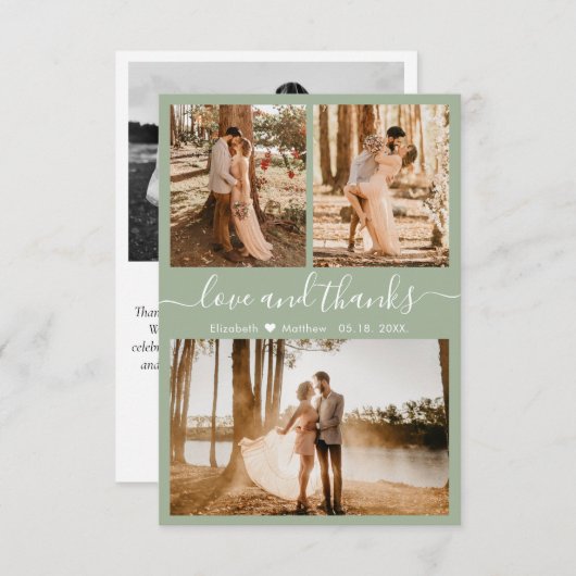 愛と感謝していセージ・グリ結婚ーンのサンキューカード サンキューカード (正面/裏面)