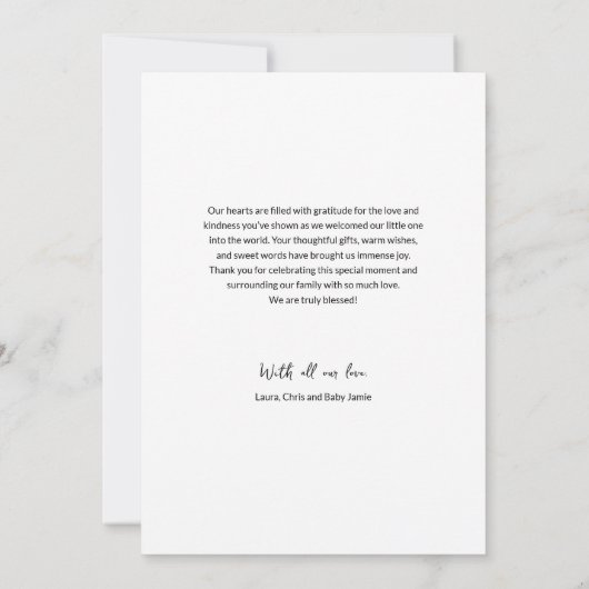 愛と感謝していタイポグラフィフォトグリッド男の赤ちゃん サンキューカード (裏面)