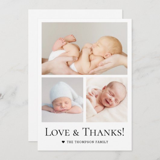 愛と感謝していタイポグラフィフォトグリッド男の赤ちゃん サンキューカード (正面/裏面)