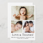 愛と感謝していタイポグラフィベビー写真誕生 案内状 (正面/裏面)