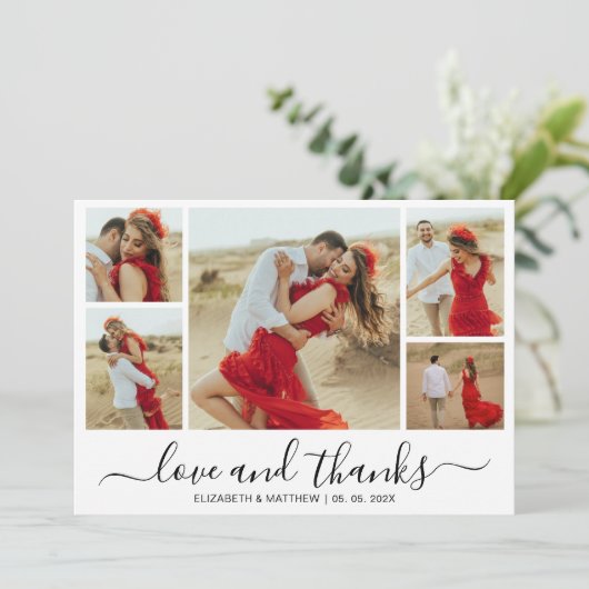 愛と感謝していタイポグラフィ5フォトコラージュ サンキューカード (スタンド正面)
