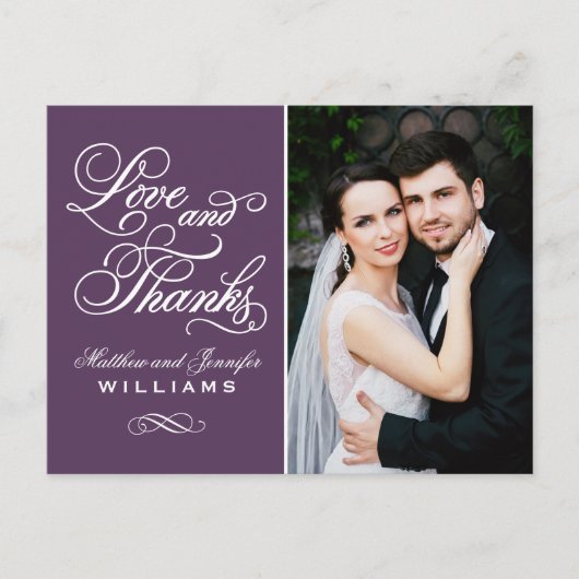 愛と感謝していナスの写真結婚ありがとう ポストカード (正面)