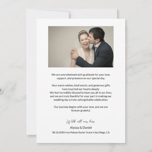 愛と感謝していハートのモダン写真コラージュ サンキューカード (裏面)