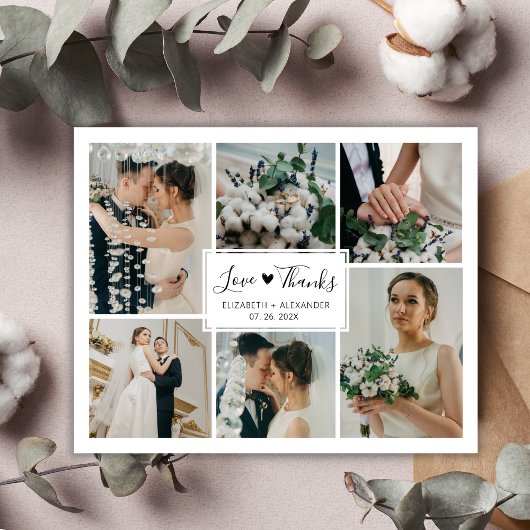 愛と感謝していハートの写真結婚コラージュ サンキューカード