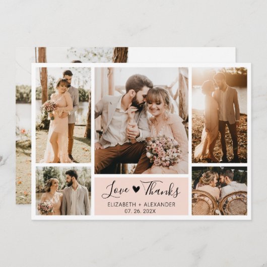 愛と感謝していハートの結婚写真コラージュ サンキューカード (正面/裏面)