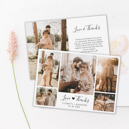 愛と感謝していハートの結婚写真コラージュ サンキューカード
