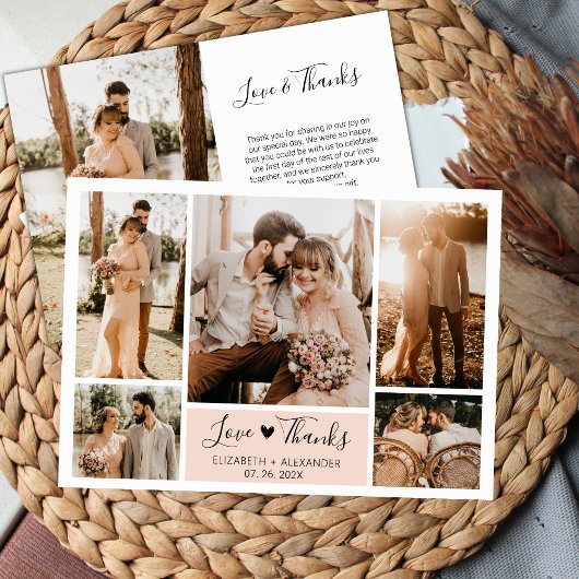 愛と感謝していハートの結婚写真コラージュ サンキューカード